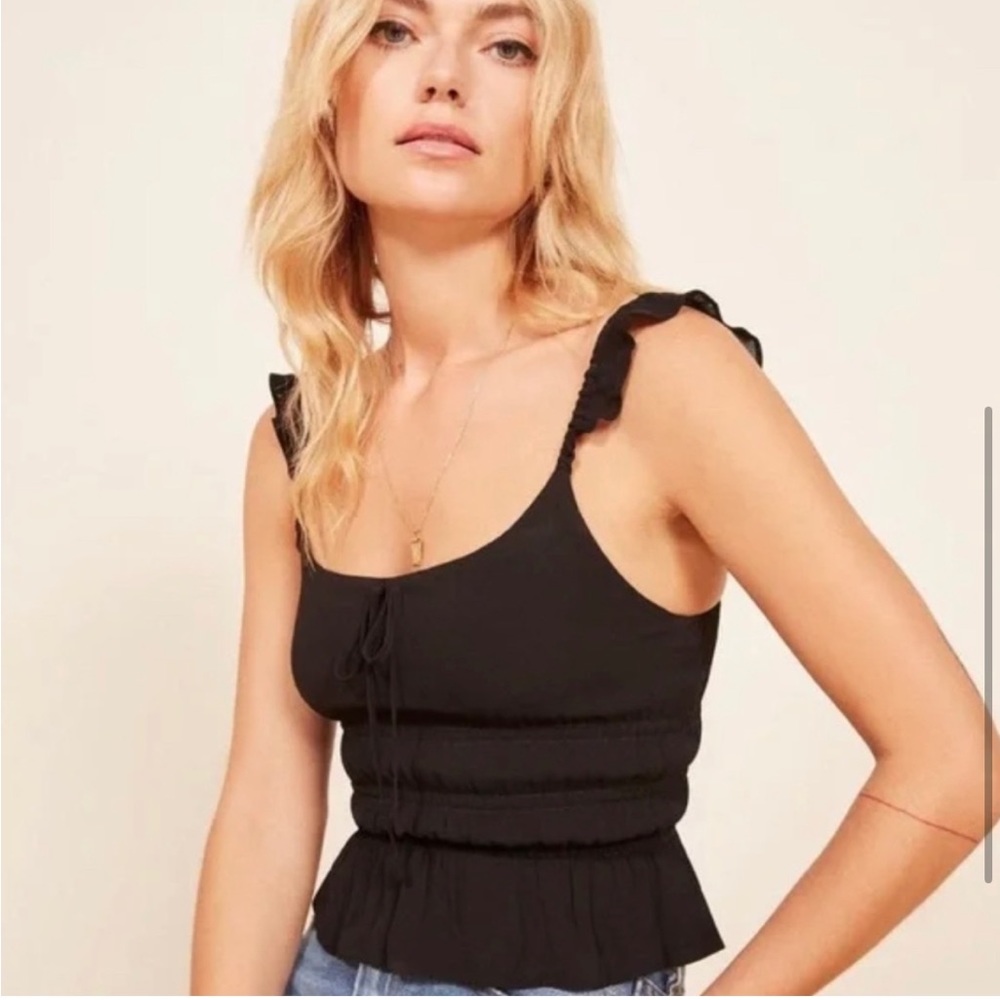 Reformation Black Aurora Top Ruffle Trim